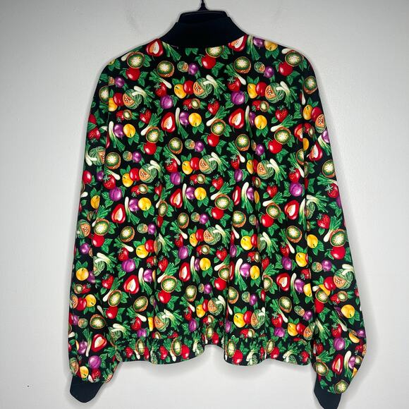 Vintage All Over Veggie Print Bomber Jacket Women's L Pockets Cotton Made in USA - Picture 7 of 13